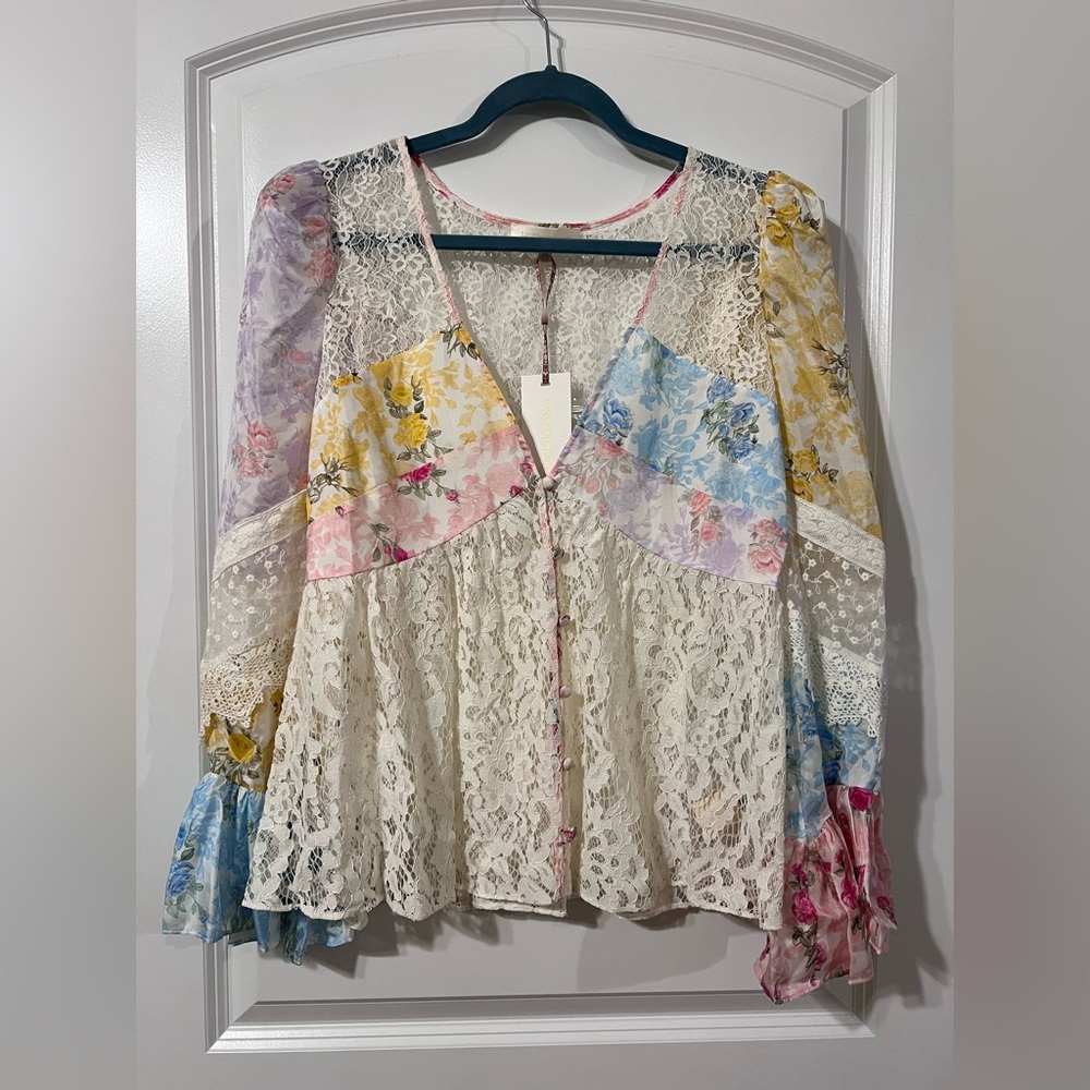 LoveShackFancy Priema Top Rainbow Clouds XL NWT